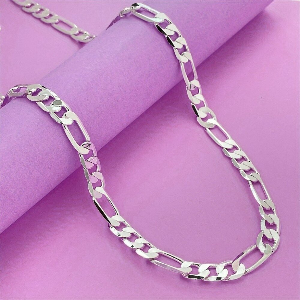 925 Sterling Silver 4mm Figaro Link Chain Necklace Unisex